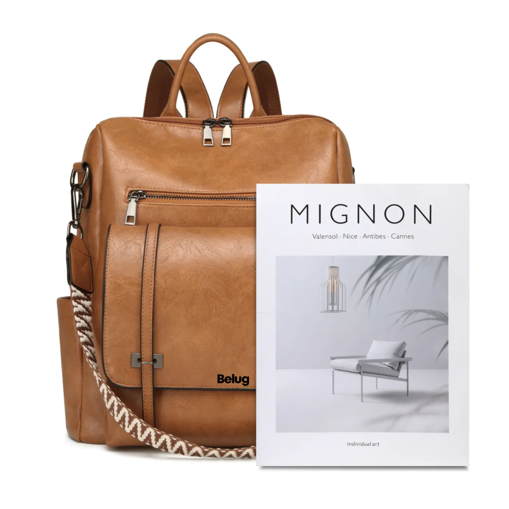 Foto 4 | Mochilas De Cuero Para Mujer Marrón Belug, Claro
