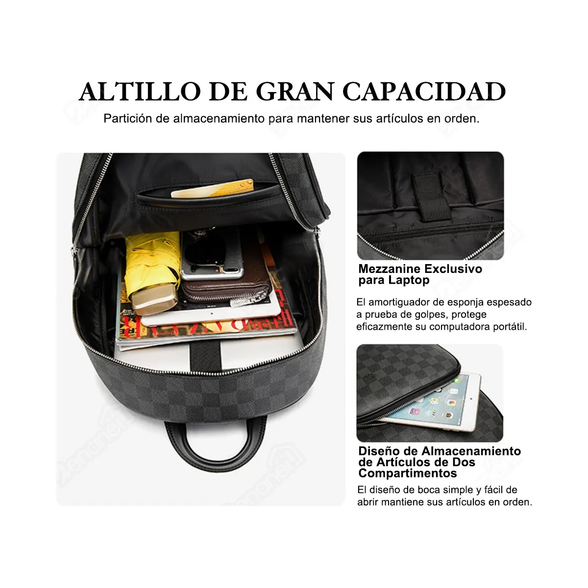 Foto 2 | Mochila Casual Multiusos Unisex, Patrón Con Cuadros Lab.g Negro