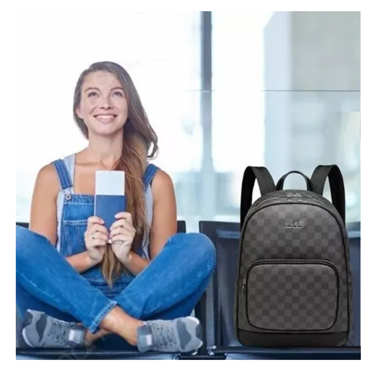 Foto 5 pulgar | Mochila Casual Multiusos Unisex, Patrón Con Cuadros Lab.g Negro