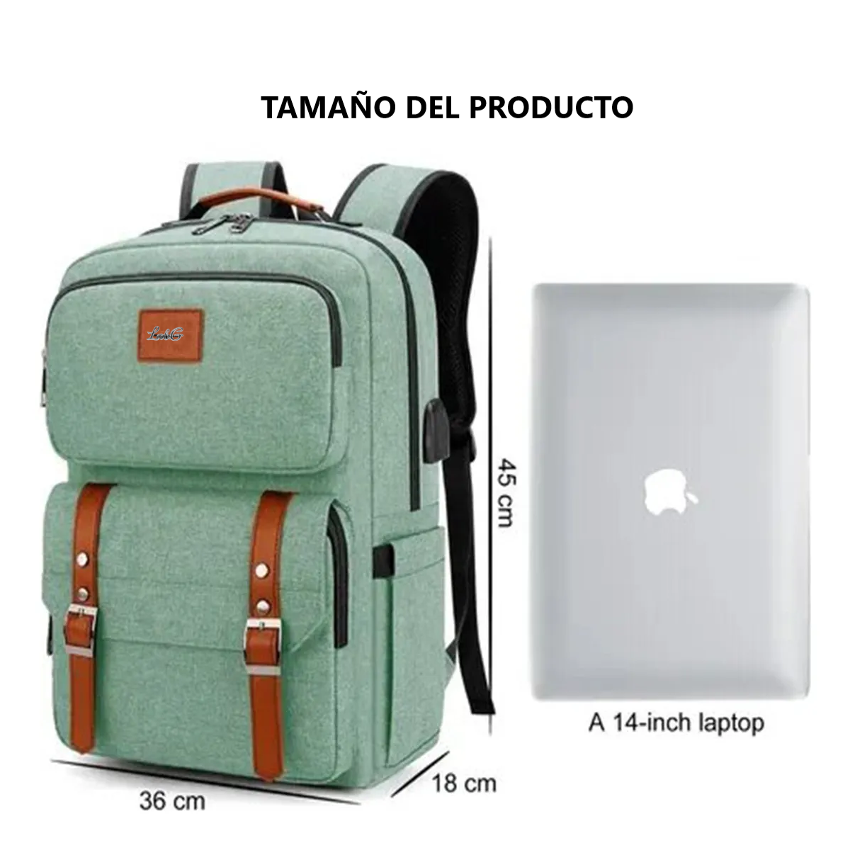Foto 5 | Mochila Para Portátil Mochilas De Viaje Lab.g Verde