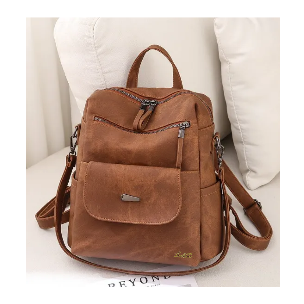 Foto 3 | Mochila Antirrobo De Cuero Sintético Impermeable Para Mujer Lab.g  Marron