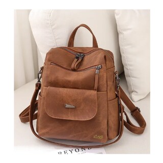 Foto 3 | Mochila Antirrobo De Cuero Sintético Impermeable Para Mujer Lab.g Marron