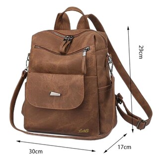 Foto 5 | Mochila Antirrobo De Cuero Sintético Impermeable Para Mujer Lab.g Marron