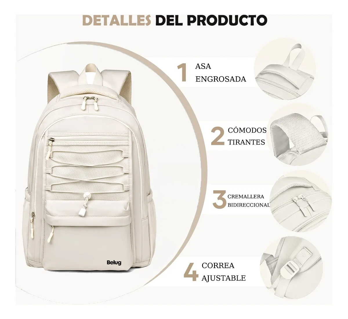 Foto 6 pulgar | Mochila Belug Escolar Viaje Bolsa Para Laptop 15.6 Blanco