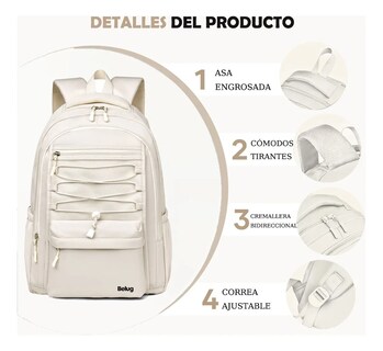 Foto 5 | Mochila Belug Escolar Viaje Bolsa Para Laptop 15.6 Blanco