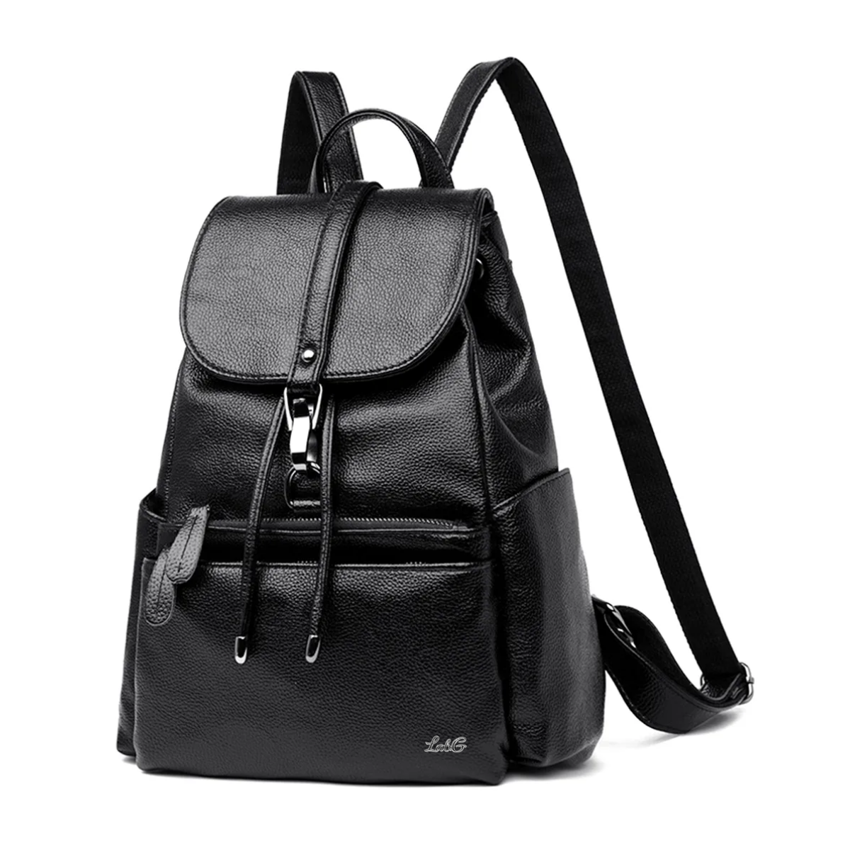 Mochila Femenina Impermeable Antirrobo De Cuero Suave Pu Lab.g Negro