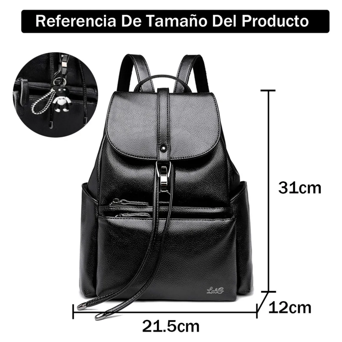 Foto 2 | Mochila Femenina Impermeable Antirrobo De Cuero Suave Pu Lab.g Negro