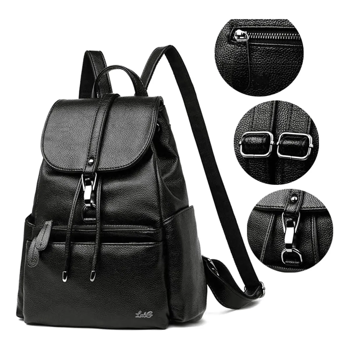 Foto 4 pulgar | Mochila Femenina Impermeable Antirrobo De Cuero Suave Pu Lab.g Negro