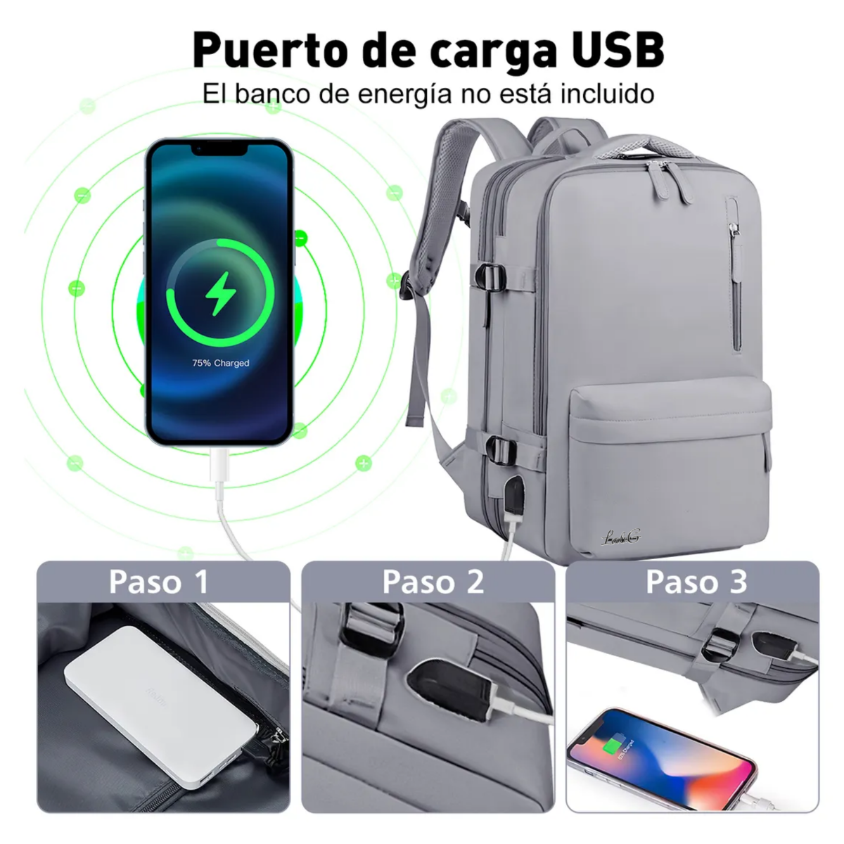 Foto 3 pulgar | Mochila Multifuncional Bolsa De Viaje Lab.g Gris