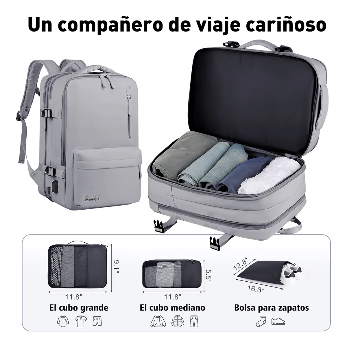 Foto 3 | Mochila Multifuncional Bolsa De Viaje Lab.g Gris