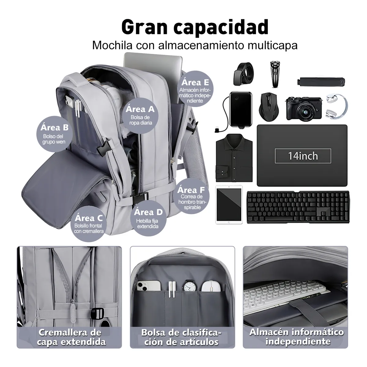 Foto 4 | Mochila Multifuncional Bolsa De Viaje Lab.g Gris