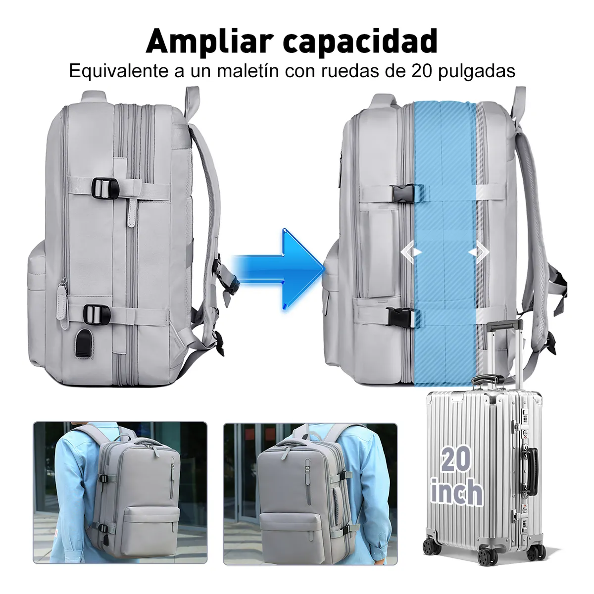 Foto 5 | Mochila Multifuncional Bolsa De Viaje Lab.g Gris