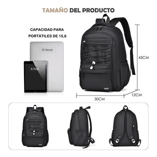 Foto 2 | Mochila Lab.g Escolar Viaje Bolsa Para Laptop 15.6 Negro