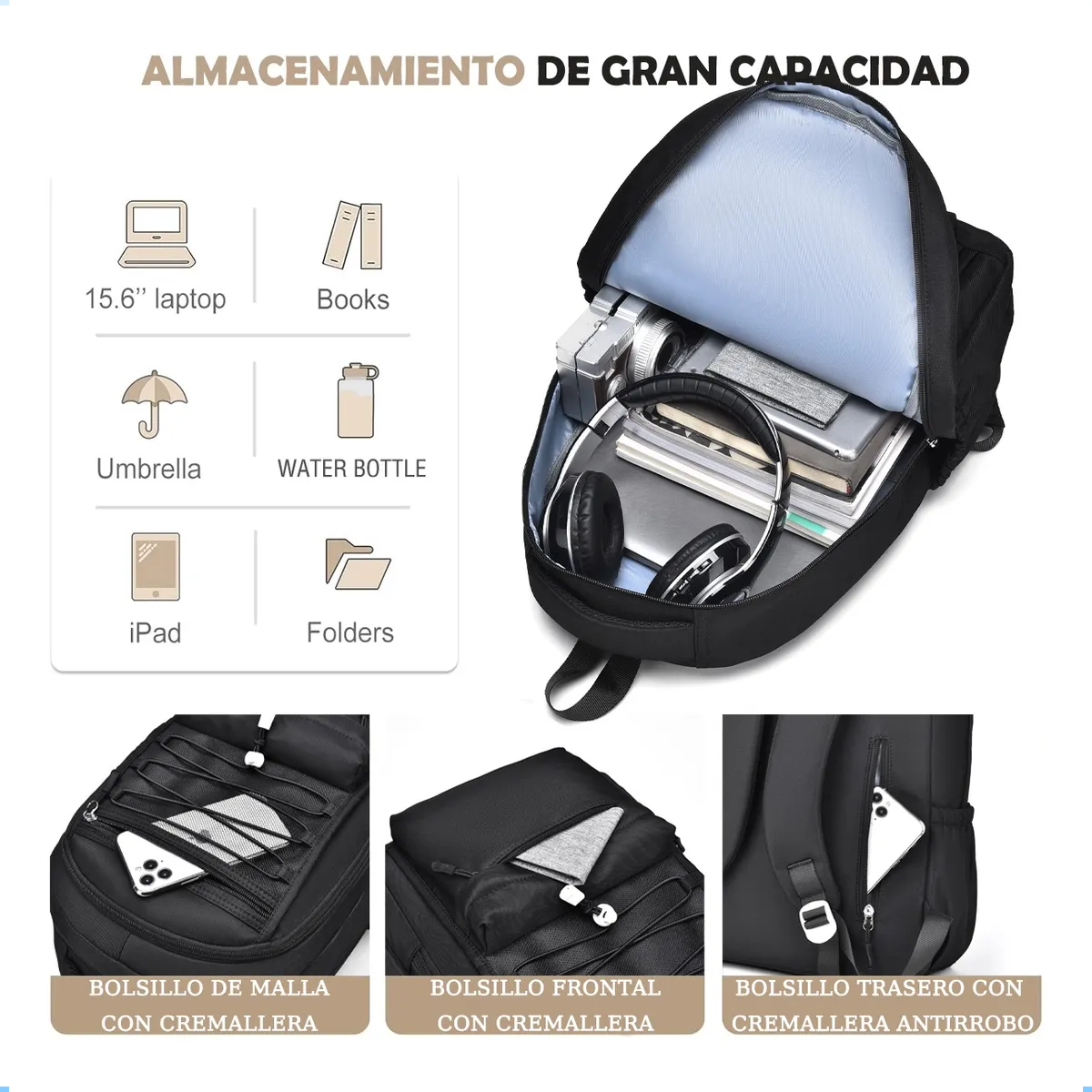 Foto 3 | Mochila Lab.g Escolar Viaje Bolsa Para Laptop 15.6 Negro
