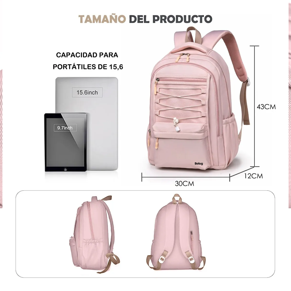 Foto 6 pulgar | Mochila Belug Escolar Viaje Bolsa Para Laptop 15.6 Rosa