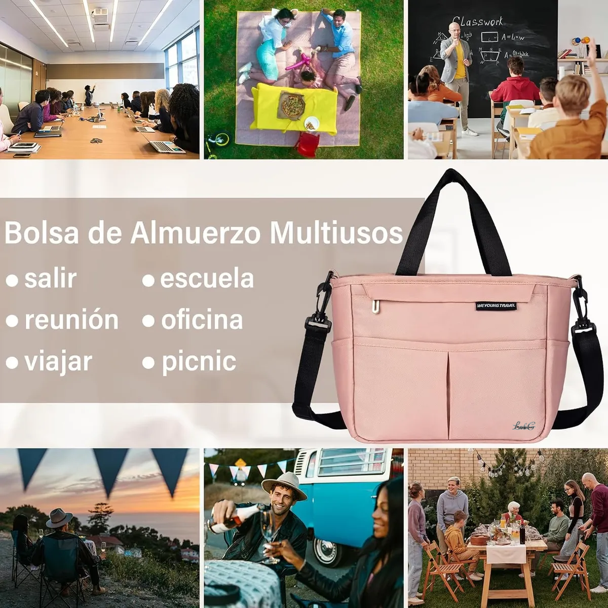 Foto 6 pulgar | ''bolsa Lonchera Termica Moderna Gran Capacidad, Frío Y Calor Lab.g Rosa''