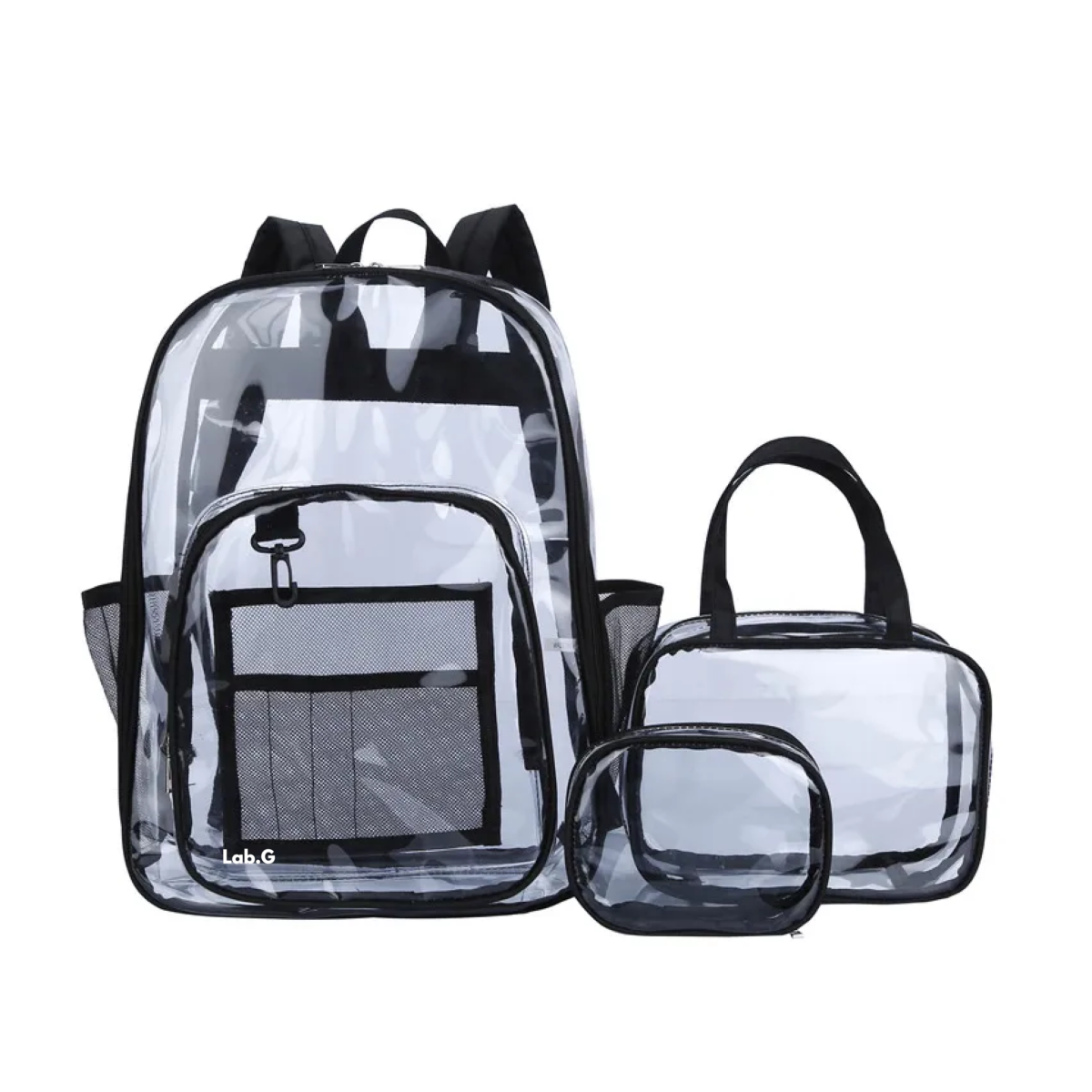 Kit De Mochila Transparente Gran Capacidad Simple 3pcs Lab.g Transparente