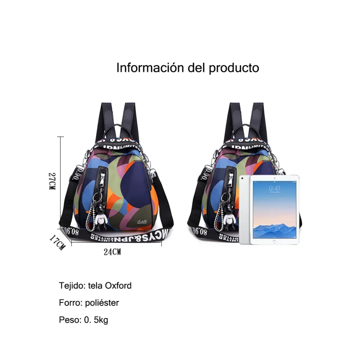 Foto 3 pulgar | Bolsa Mujer Casual Juvenil Mochila Impermeable De Moda 027 Lab.g Multicolor