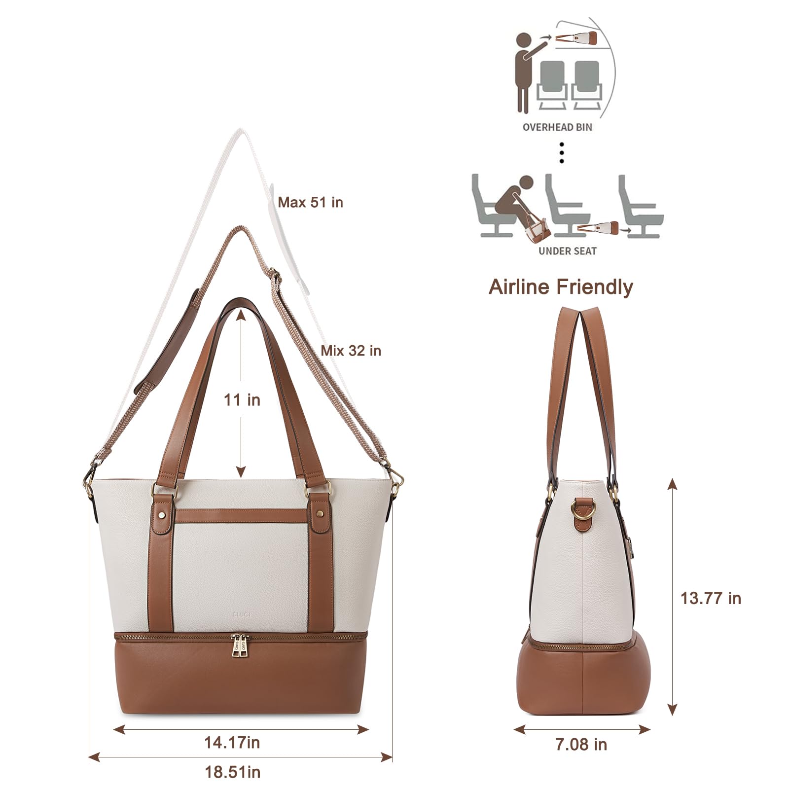 Foto 3 | Bolsa De Viaje Cluci De Cuero Weekender Beige Para Mujer - Venta Internacional.