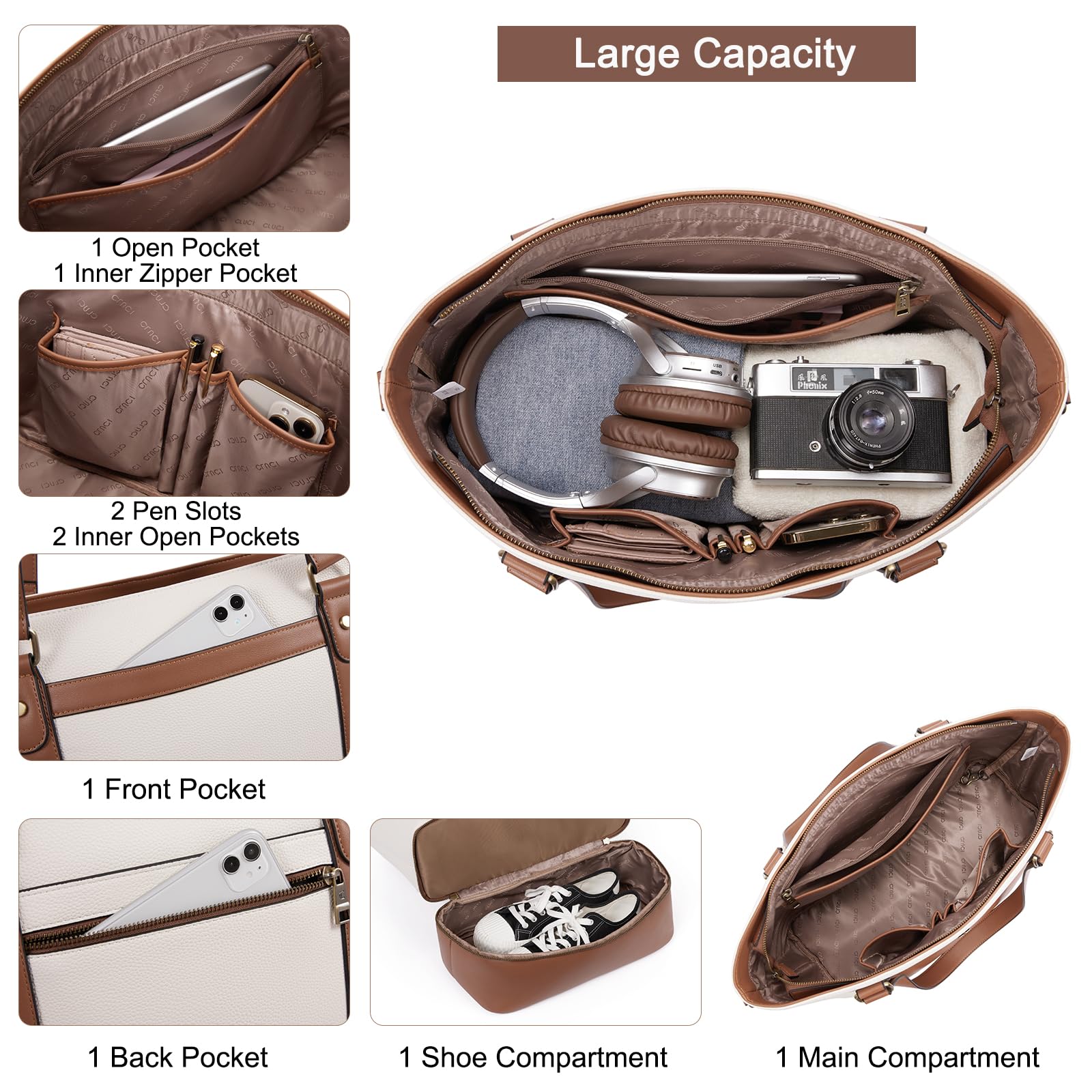Foto 5 pulgar | Bolsa De Viaje Cluci De Cuero Weekender Beige Para Mujer - Venta Internacional.