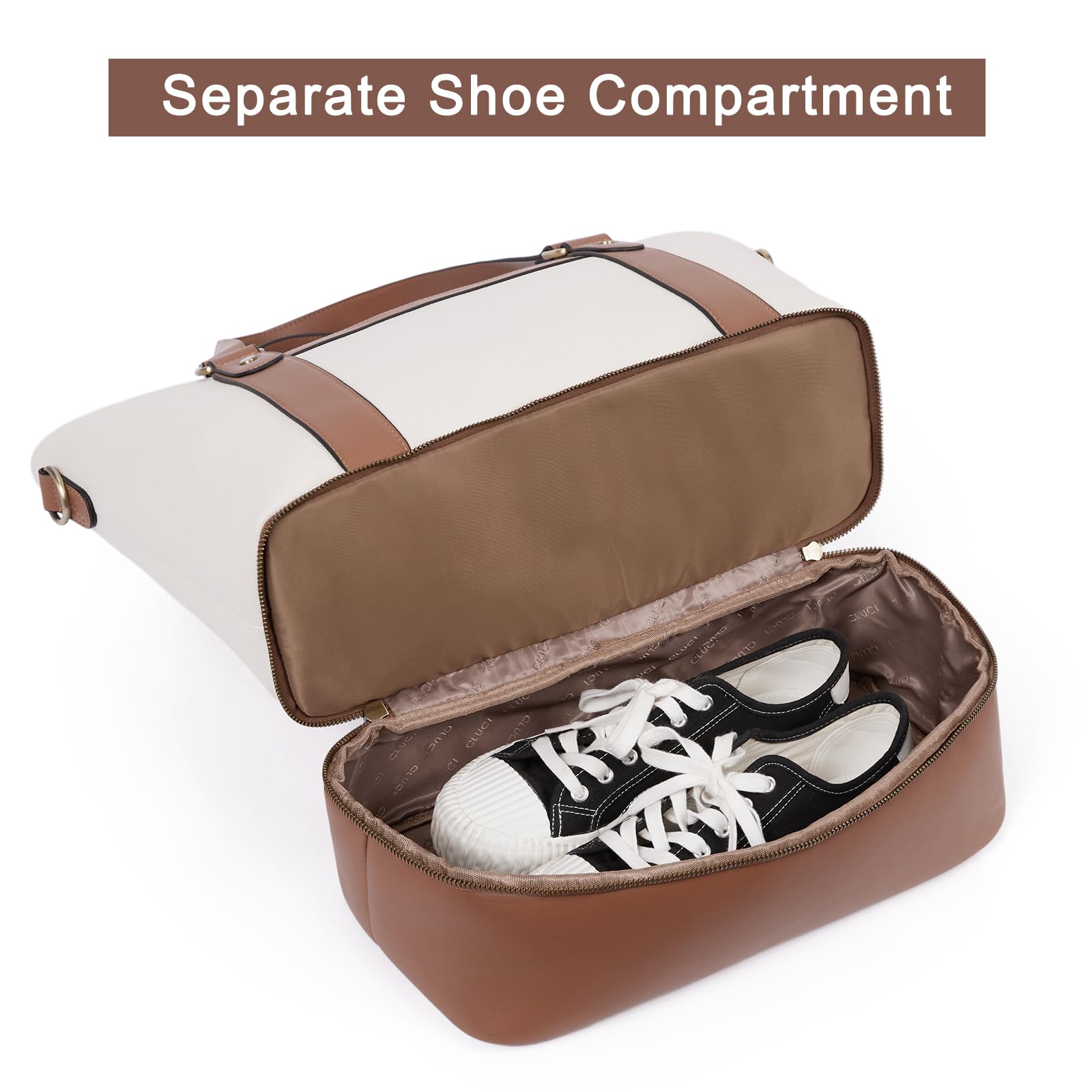 Foto 6 pulgar | Bolsa De Viaje Cluci De Cuero Weekender Beige Para Mujer - Venta Internacional.