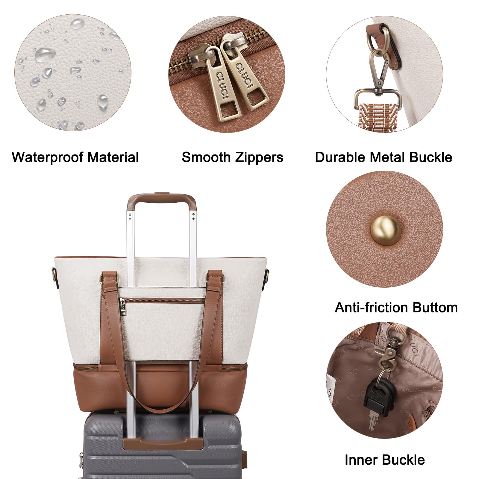 Foto 7 pulgar | Bolsa De Viaje Cluci De Cuero Weekender Beige Para Mujer - Venta Internacional.