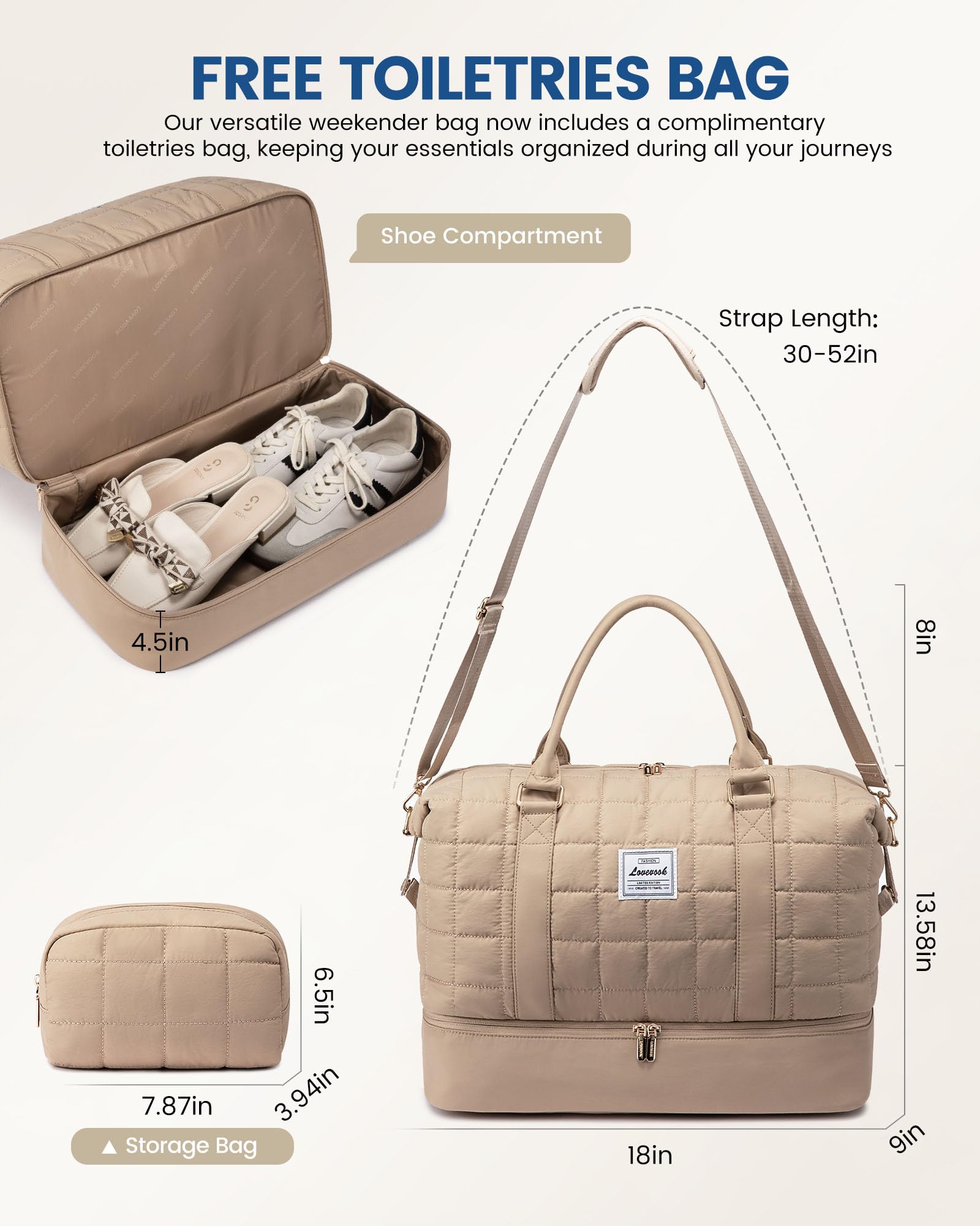 Foto 2 | Bolsa De Viaje Lovevook Puffer Weekender De 45 Litros Con Compartimento Para Zapatos - Venta Internacional.