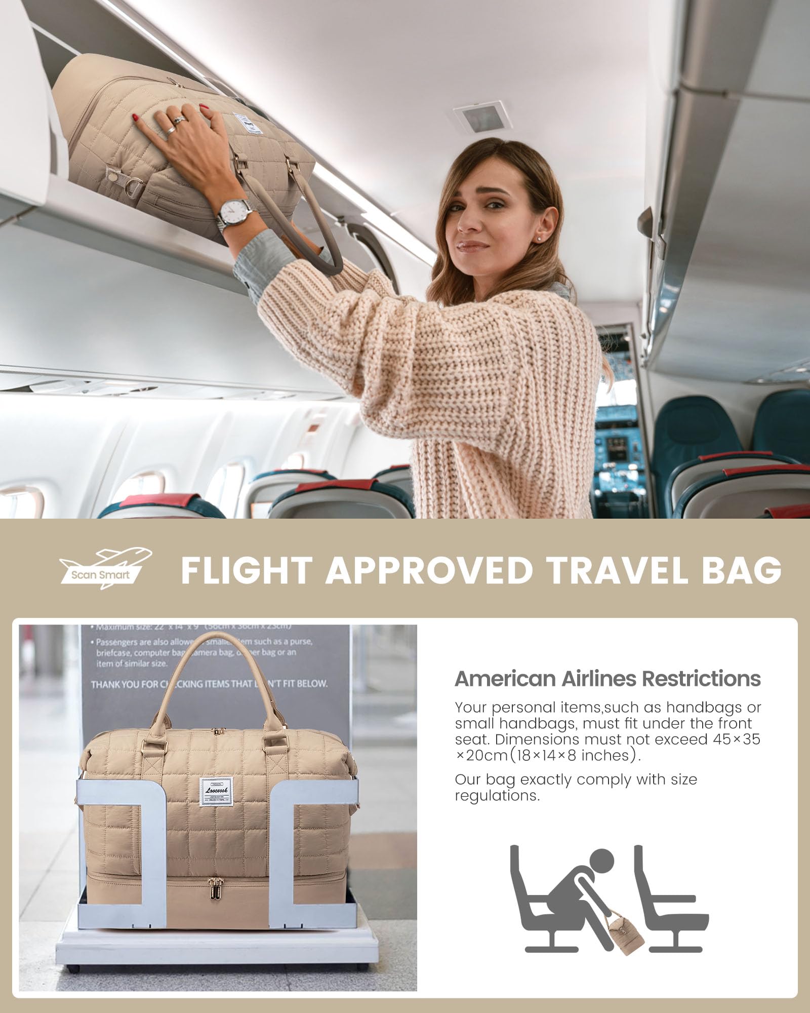 Foto 4 | Bolsa De Viaje Lovevook Puffer Weekender De 45 Litros Con Compartimento Para Zapatos - Venta Internacional.
