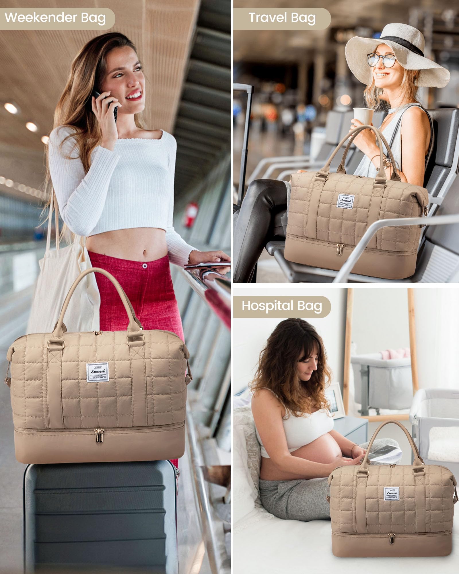 Foto 7 | Bolsa De Viaje Lovevook Puffer Weekender De 45 Litros Con Compartimento Para Zapatos - Venta Internacional.