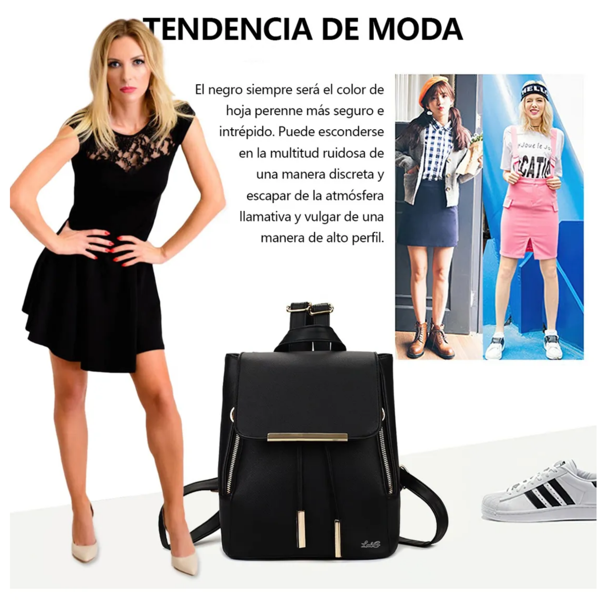 Foto 4 pulgar | Mochila Mujer Bolsa Con Metalica Lab.g Negro