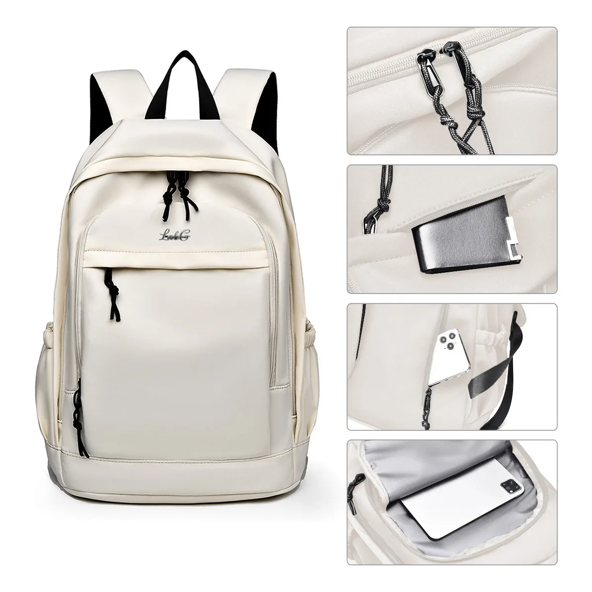 Foto 3 pulgar | Mochila Escolar Kikigoal Cmf-9003bb Color Beige Diseño Lisa 32l Lab.g Beige