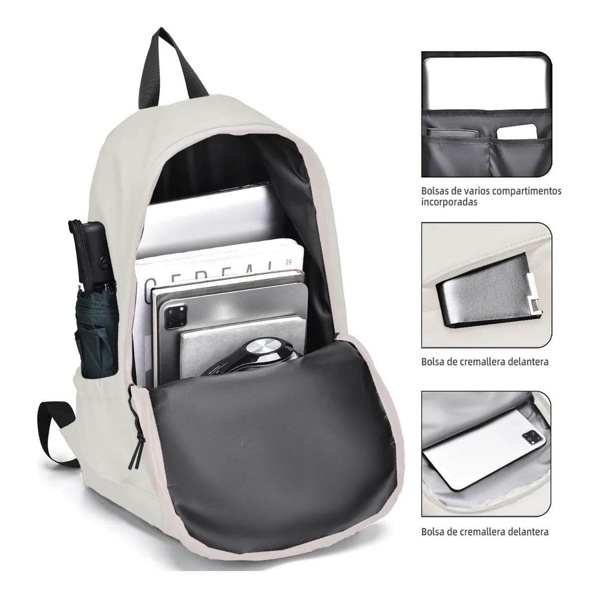 Foto 4 pulgar | Mochila Escolar Kikigoal Cmf-9003bb Color Beige Diseño Lisa 32l Lab.g Beige