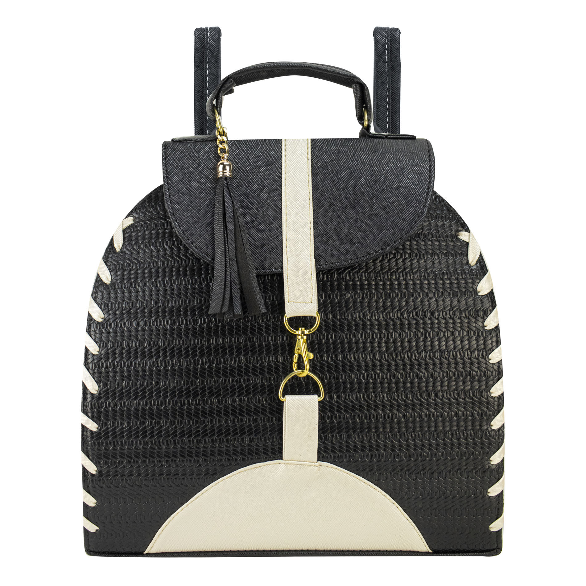 Mochila Para Dama Negro Rattan Perla Sintetico Pau Nueva Imagen