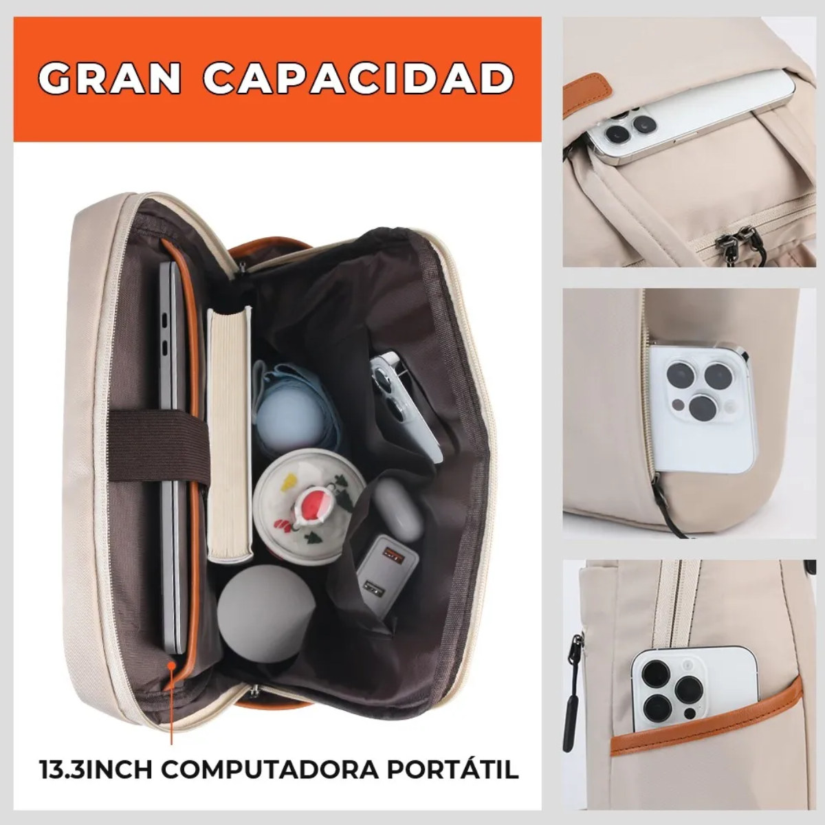 Foto 6 pulgar | Mochila Para Laptop Bolsa De Tela Oxford Color Lab.g Gris
