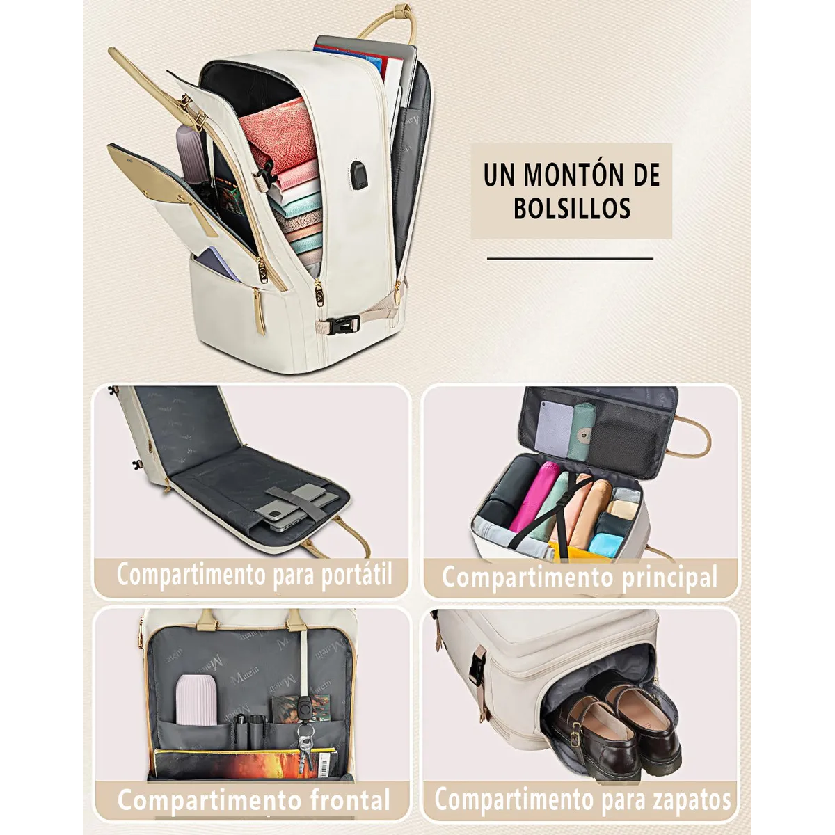 Foto 3 pulgar | Mochila De Viaje Grande 52l Eo Safe Imports Esi-19857 Beige