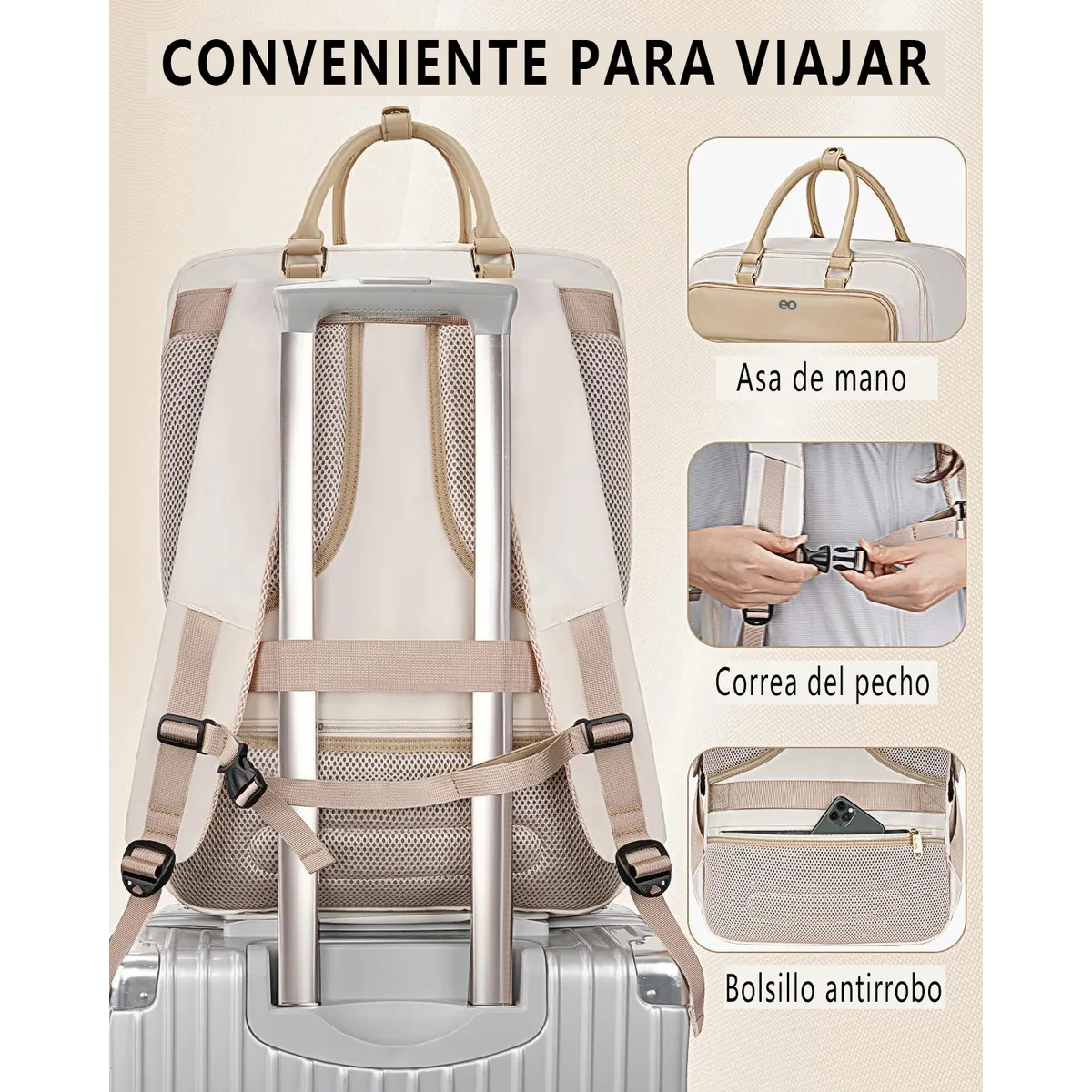 Foto 4 pulgar | Mochila De Viaje Grande 52l Eo Safe Imports Esi-19857 Beige