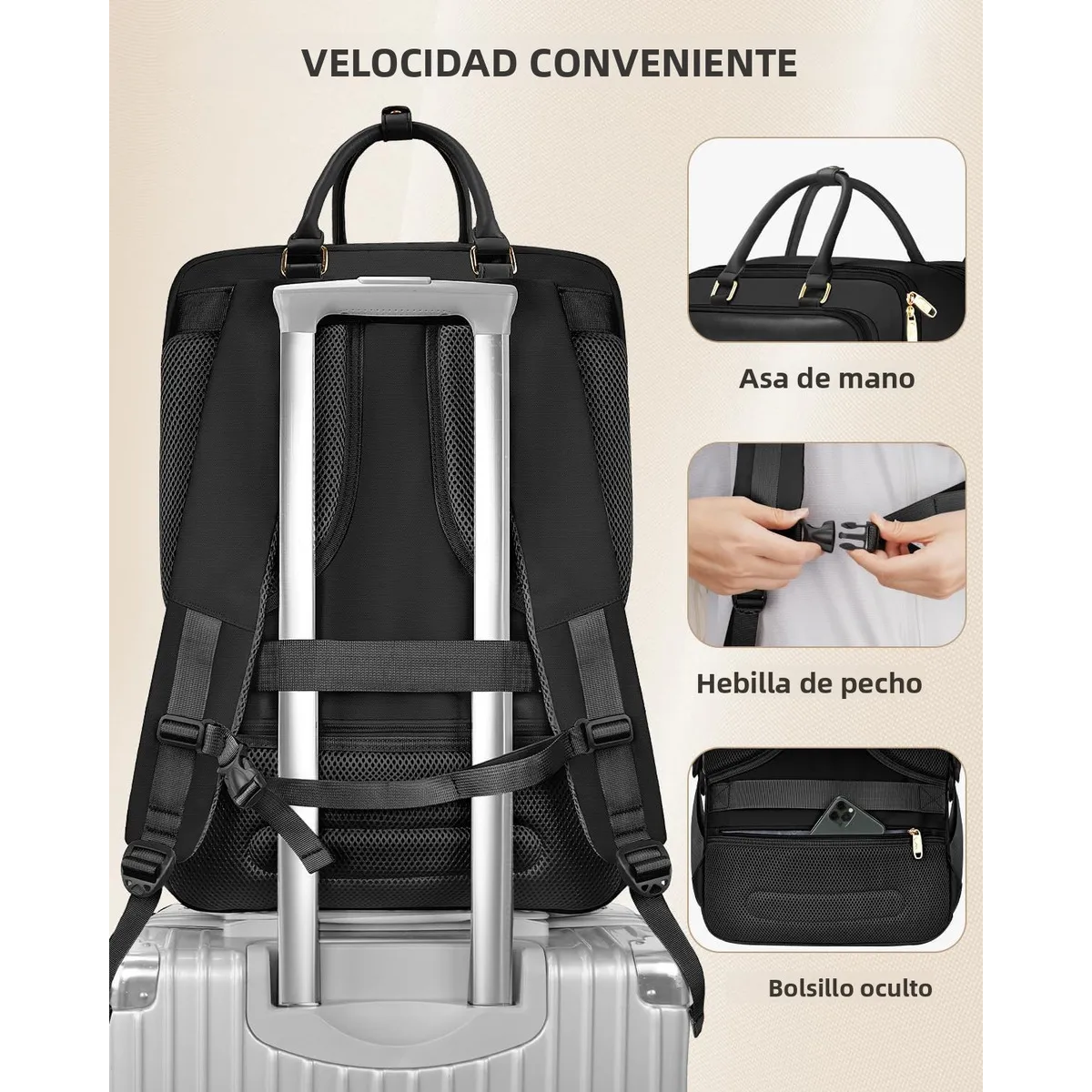 Foto 4 pulgar | Mochila De Viaje Grande 52l Eo Safe Imports Esi-19858 Negro