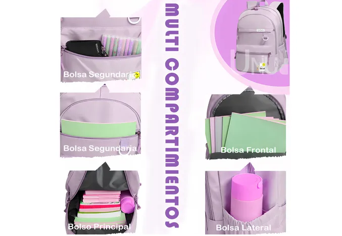 Foto 6 pulgar | Mochila Xtellar Para Laptop Antirrobo Sc-s707: Compañera Ideal Para Escuela, Viajes Y Trabajo - Morado 30l
