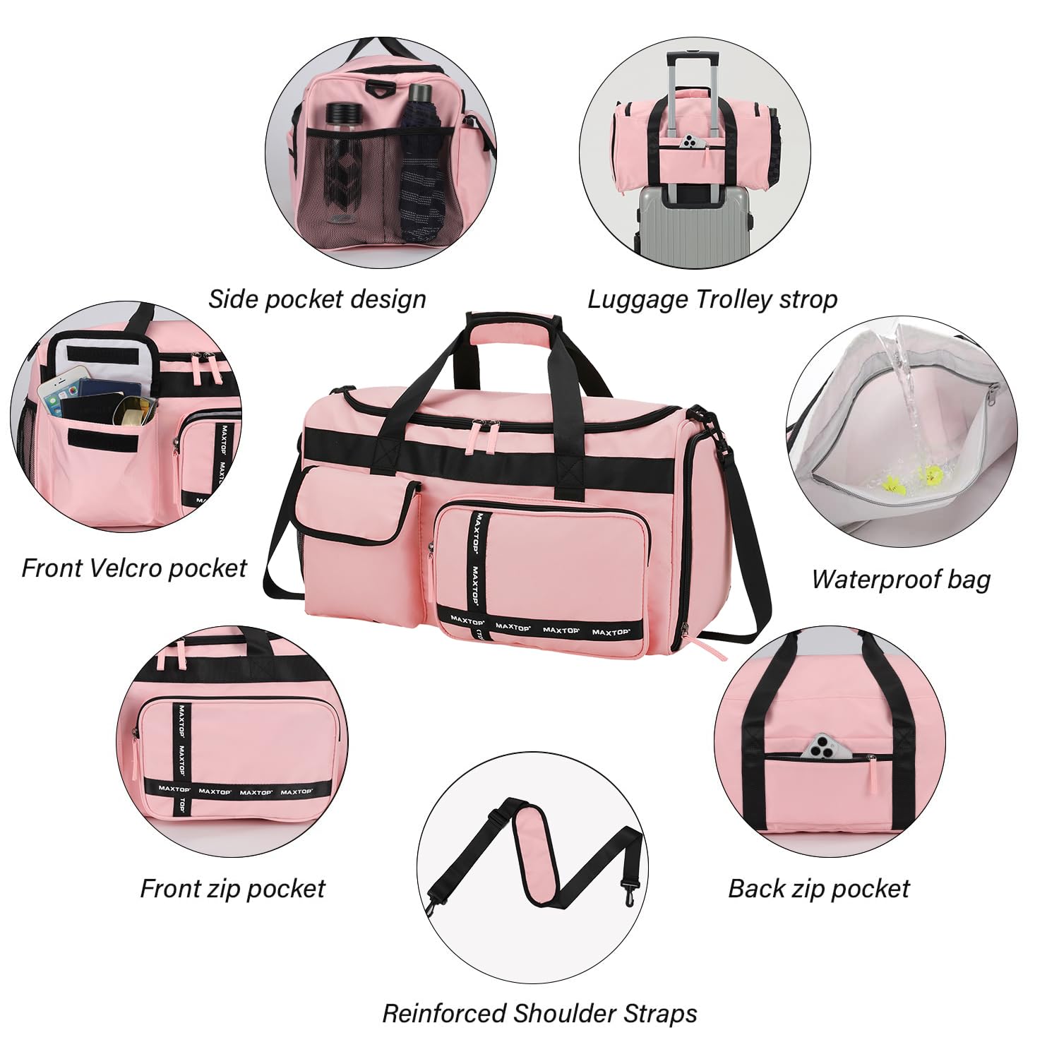 Foto 7 pulgar | Bolsa De Viaje Maxtop, Bolsa De Gimnasio Para Mujer, Rosa Con Compartimento Para Zapatos - Venta Internacional.