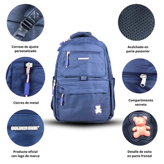 Foto 2 | Mochila Golden Star Escolar Osito Juvenil Df-9009 Azul