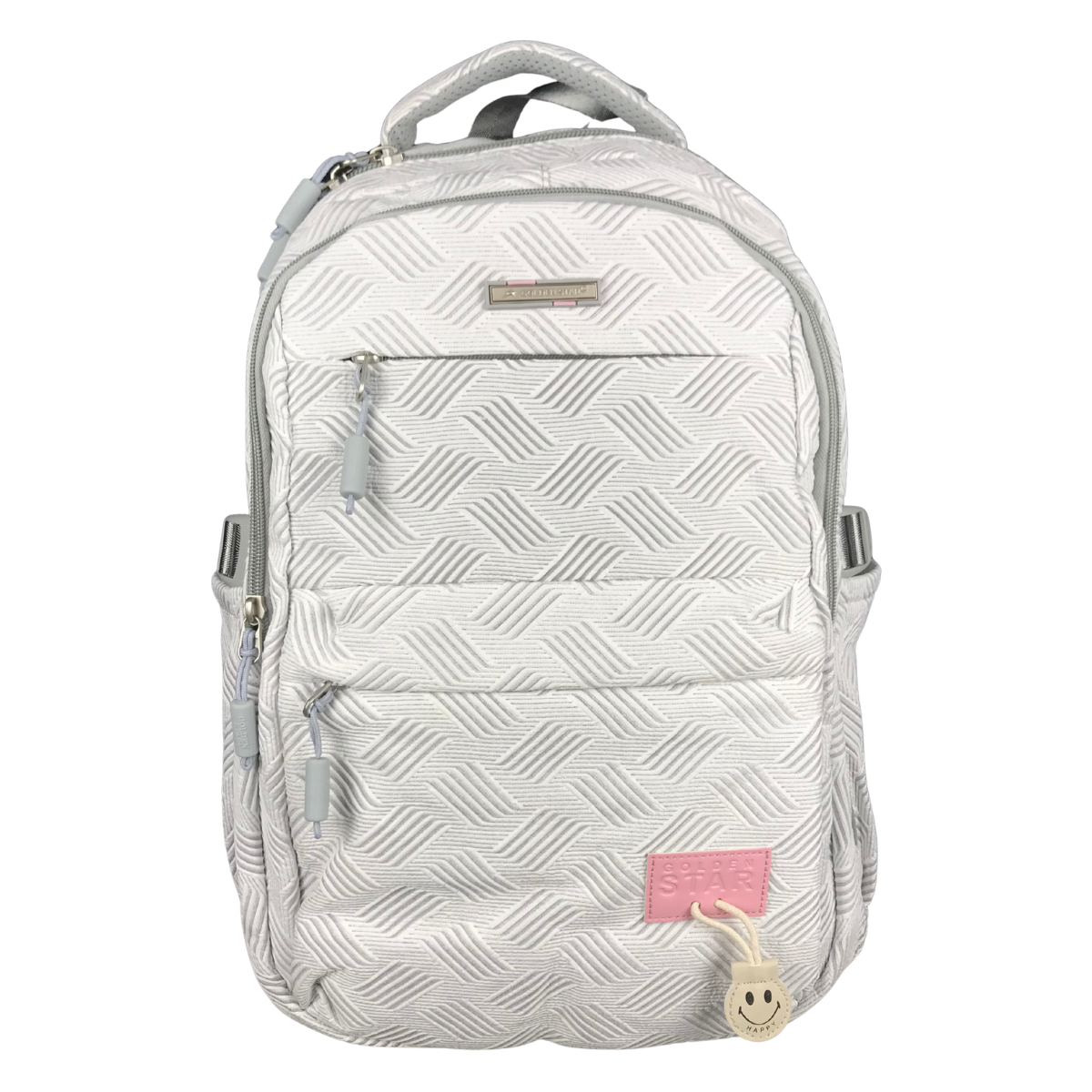 Mochila Golden Star Escolar Rayas Y Llavero Df-4502 Gris