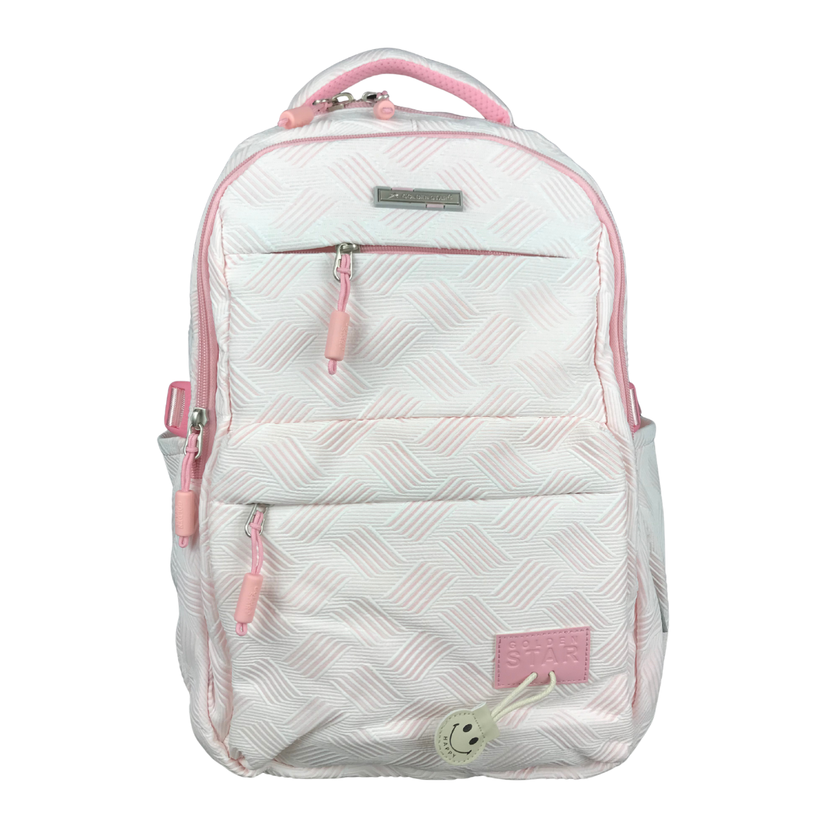 Mochila Golden Star Escolar Rayas Y Llavero Df-4502 Rosa