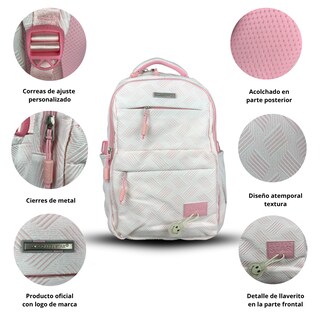 Foto 2 | Mochila Golden Star Escolar Rayas Y Llavero Df-4502 Rosa