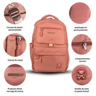 Foto 2 | Mochila Golden Star Escolar Osito Juvenil Df-9009 Coral