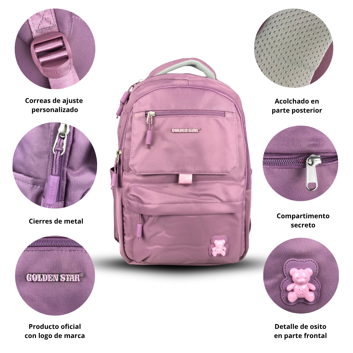 Foto 3 pulgar | Mochila Golden Star Escolar Osito Juvenil Df-9009 Morado