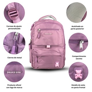 Foto 2 | Mochila Golden Star Escolar Osito Juvenil Df-9009 Morado