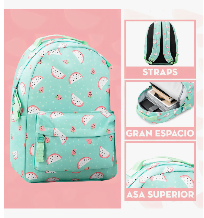 Foto 4 pulgar | Mochila Escolar Niña Menta Pitaya