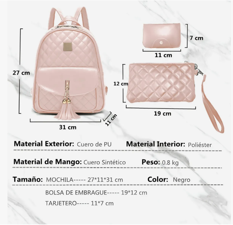 Foto 3 pulgar | Mochila Rosa con Accesorios