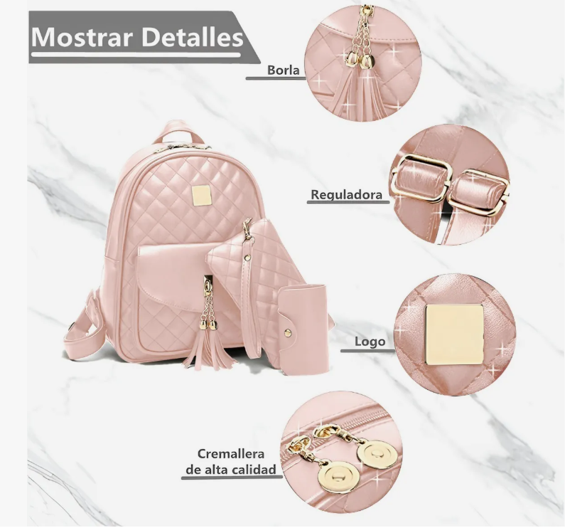 Foto 4 pulgar | Mochila Rosa con Accesorios