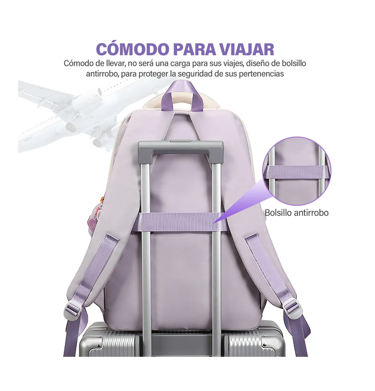 Foto 3 pulgar | Mochila De Gran Capacidad Diseño Blanco/violeta